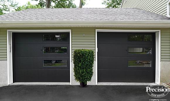 flush style garage door with mosaic windows